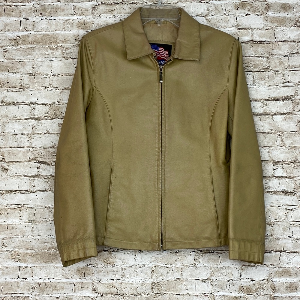 USA Leather Company Jacket Zipper Coat Tan Medium
